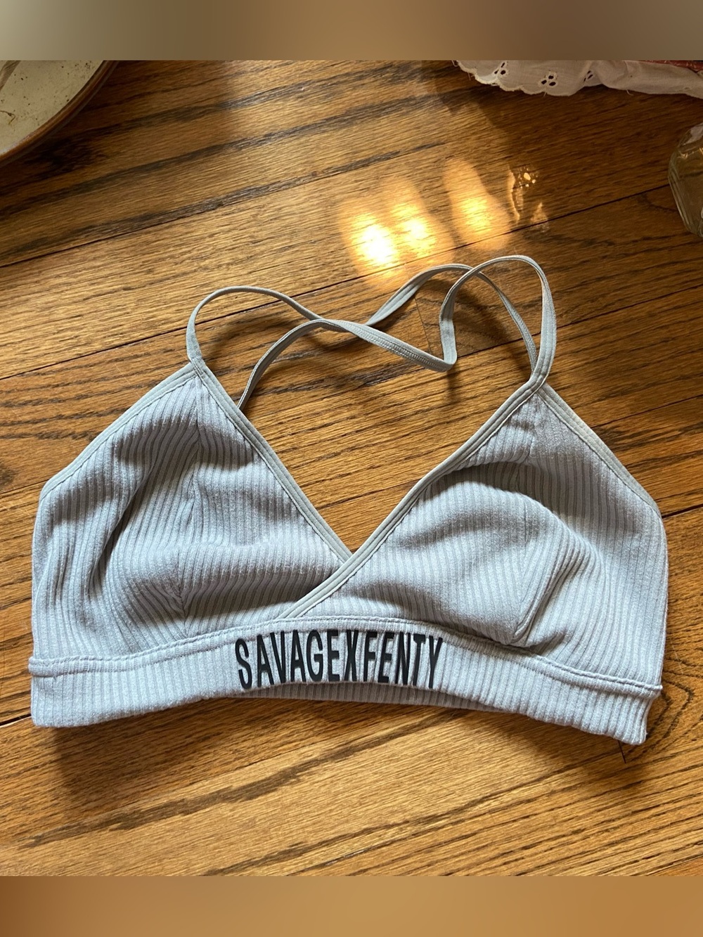 Savage X Fenty Light Blue-Gray Ribbed Bralette
